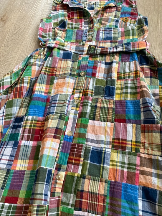 Kiel James Patrick Summer Soirée Madras Patchwork Belted Shirt Dress 100% Cotton - Picture 6 of 11